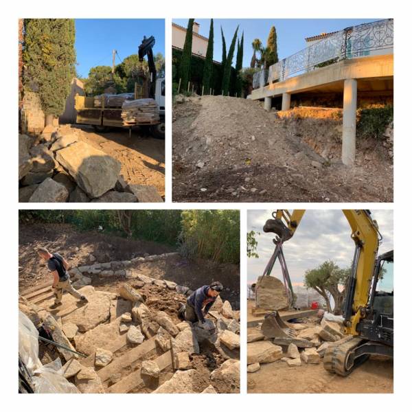 Terrassement pour maison avec réalisation d'un escalier pierre